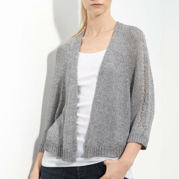 Vince Sweaters - vince / silver shimmer metallic shrug cardigan S